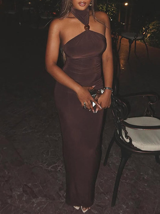 Joskaa Backless Halter Sleeveless Bodycon Maxi Dress - maxi dress image 1
