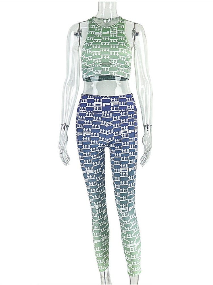 Joskaa Crop Bodycon Two Piece Set Arrow Print Hollow - two piece set image 2