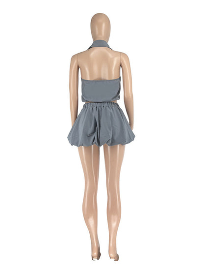 Joskaa Backless Halter Zip Up Crop Two Piece Set - two piece set image 4