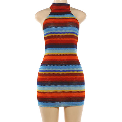 Joskaa Stripe Ribbed Knit Backless Halter Mini Dress - mini dress image 6