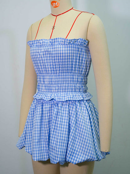 Joskaa Plaid Strapless Crop Mini Two Piece Set - two piece set image 3