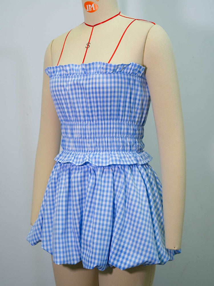 Joskaa Plaid Strapless Crop Mini Two Piece Set - two piece set image 3