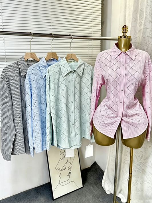 Joskaa Plaid Stripe Rhinestone Long Sleeve Top - top image 1