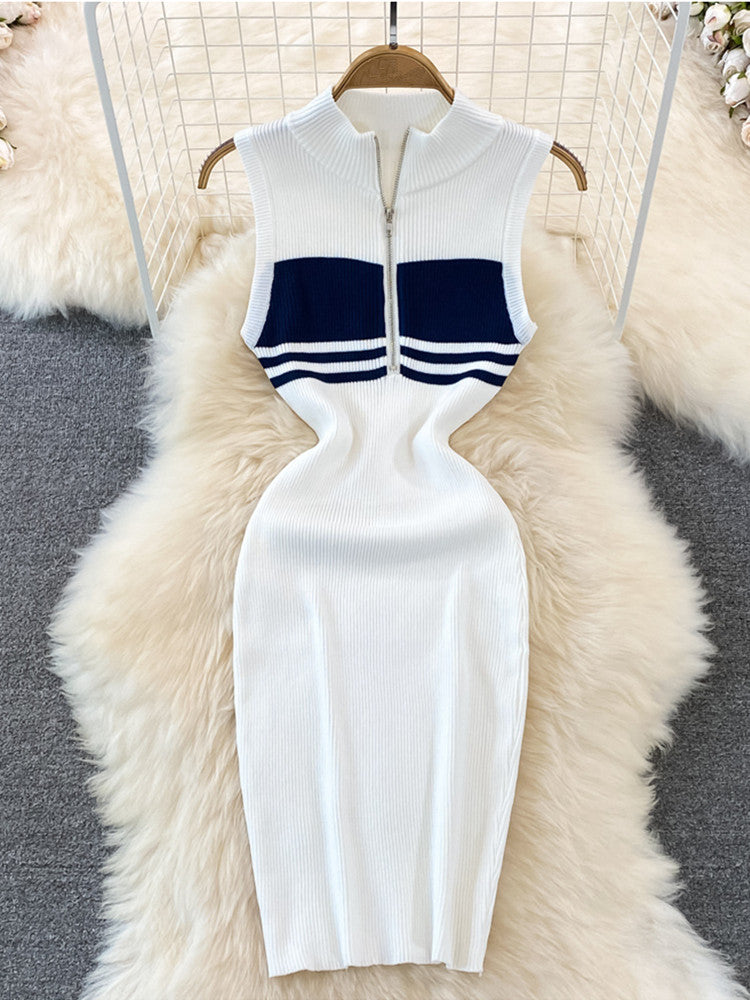Joskaa Stripe Ribbed Knit Zip Up Sleeveless Mini Dress - mini dress image 3
