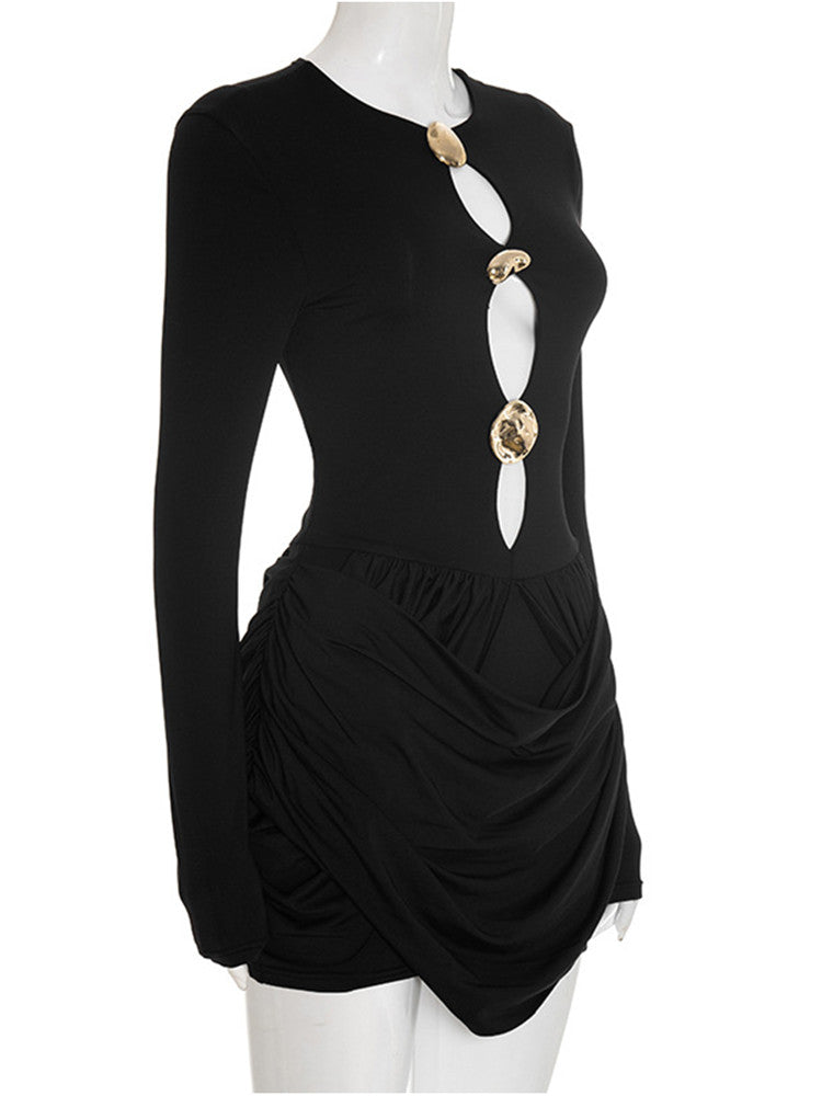 Joskaa Ruched Cutout Long Sleeve Bodycon Mini Dress - mini dress image 3