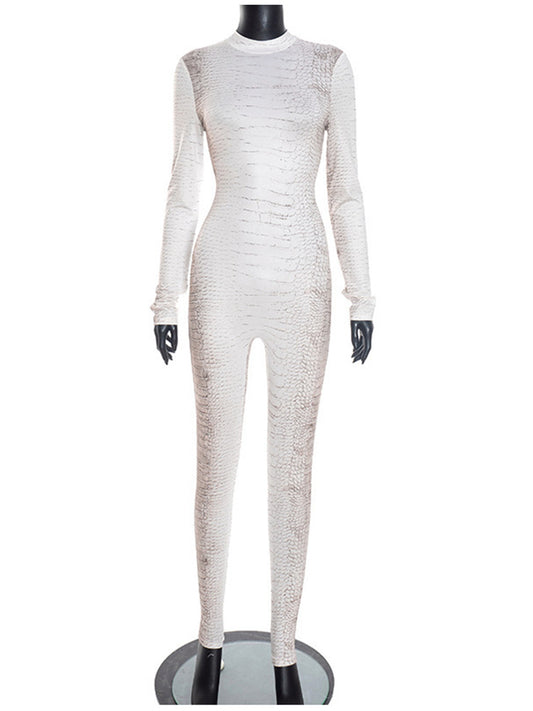 Joskaa Snake Print Zip Up Long Sleeve Bodycon Romper - romper image 2