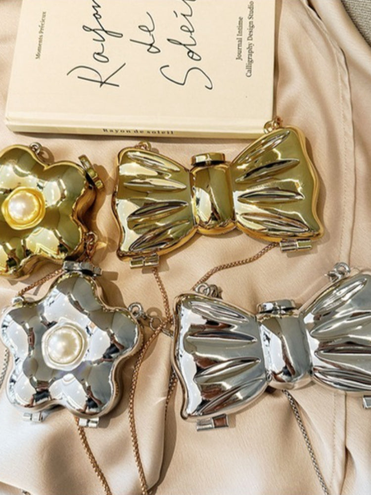 Women's Pearl Flower Bow Acrylic Mini Handbag - Front View