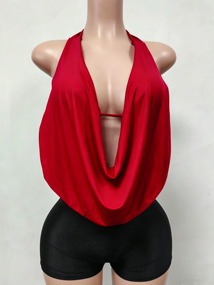 Joskaa Satin Halter Sleeveless Crop Two Piece Set - two piece set image 3