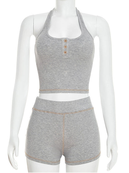 Joskaa Ribbed Knit Backless Crop Two Piece Set - two piece set image 2
