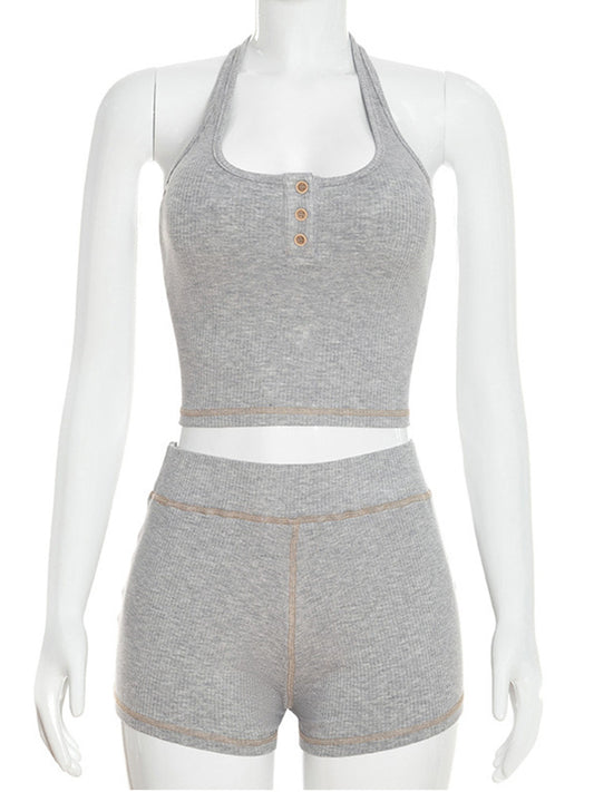 Joskaa Ribbed Knit Backless Crop Two Piece Set - two piece set image 2