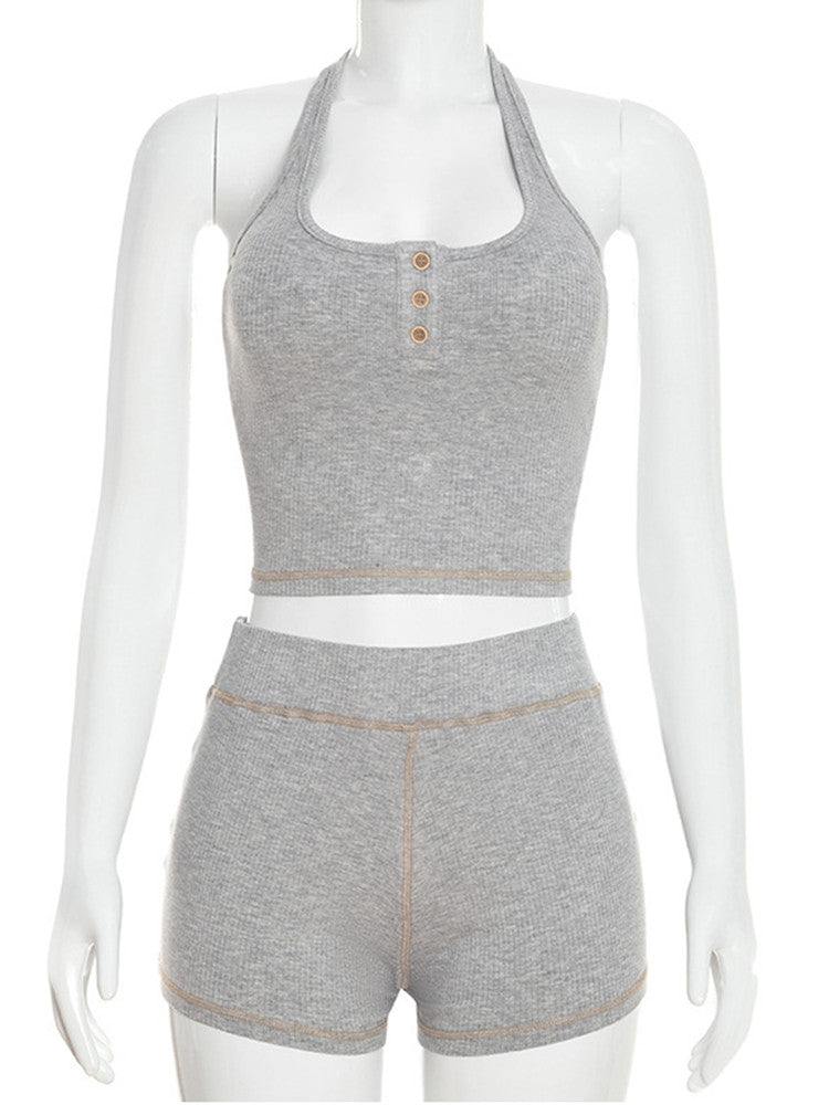 Joskaa Ribbed Knit Backless Crop Two Piece Set - two piece set image 2