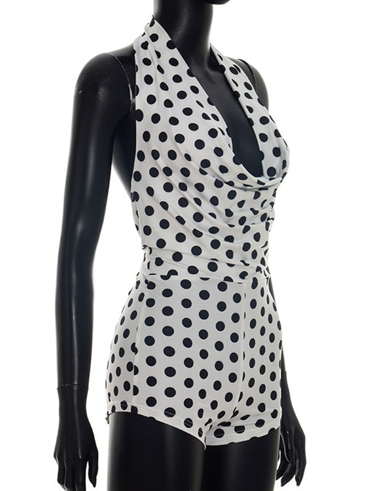 Joskaa Polka Dot Backless Halter Sleeveless Romper - romper image 3