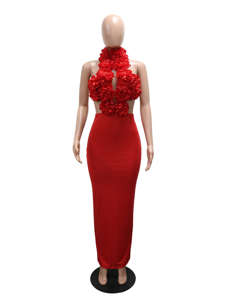 Joskaa Floral Print Cutout Backless Halter Maxi Dress - maxi dress image 2