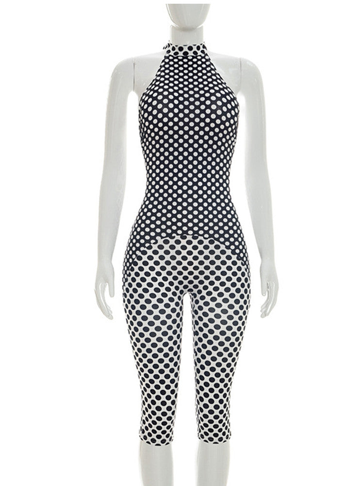 Joskaa Polka Dot Backless Halter Crop Romper - romper image 2