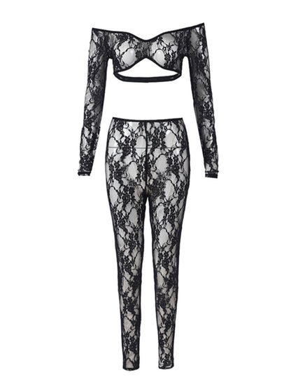 Joskaa Lace Long Sleeve Crop Two Piece Set - two piece set image 2