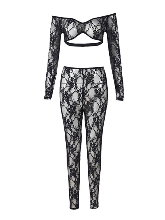 Joskaa Lace Long Sleeve Crop Two Piece Set - two piece set image 2