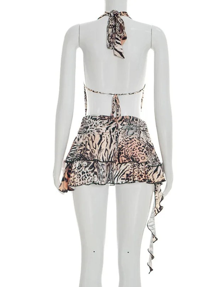 Joskaa Leopard Print Backless Halter Sleeveless Mini Dress - mini dress image 4