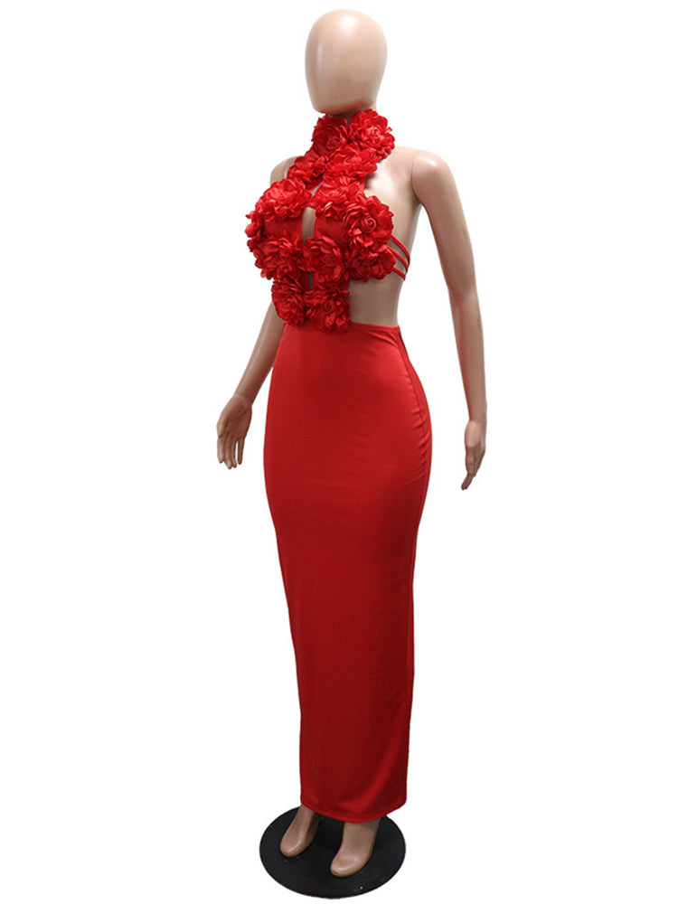 Joskaa Floral Print Cutout Backless Halter Maxi Dress - maxi dress image 3