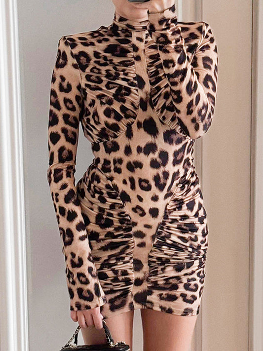 Joskaa Leopard Print Backless Long Sleeve Bodycon Mini Dress - mini dress image 1