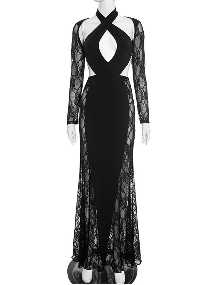 Joskaa Lace Cutout Backless Halter Two Piece Set - two piece set image 2