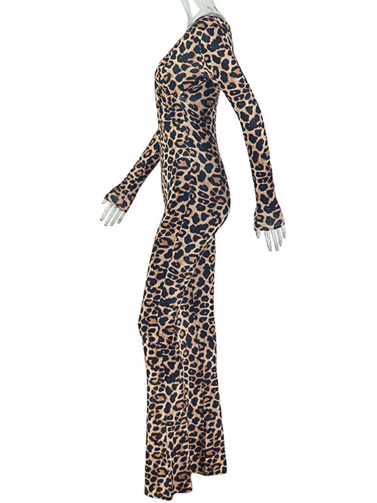 Joskaa Leopard Print Zip Up Long Sleeve Bodycon Romper - romper image 3