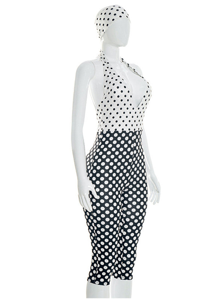 Joskaa Polka Dot Backless Halter Bodycon Romper - romper image 3