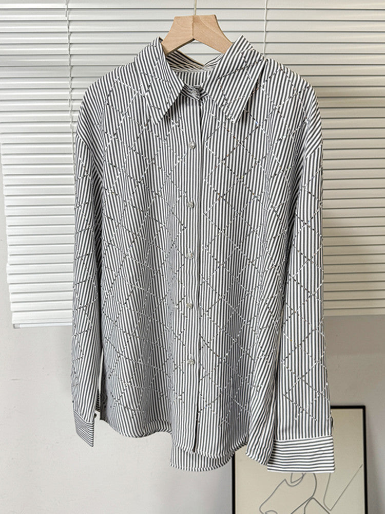 Joskaa Plaid Stripe Rhinestone Long Sleeve Top - top image 5