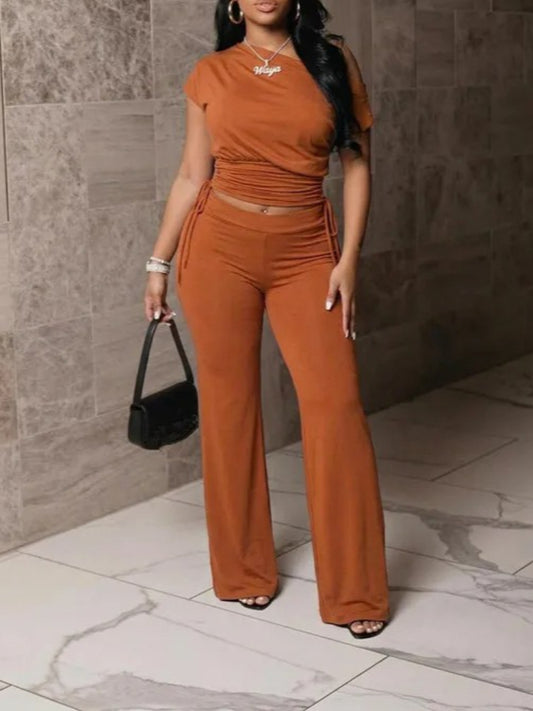 Joskaa Wide Leg Two Piece Set Sporty Off Shoulder - two piece set image 1