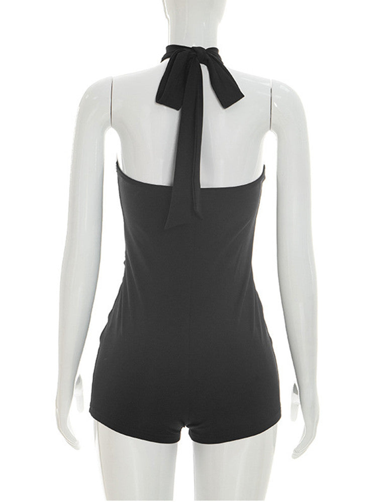 Joskaa Backless Halter Romper Color Block Tie - romper image 4